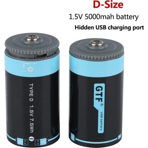 D Size Battery 1.5V 7500mwh 5000mah D Type USB Rechargeable Battery for Flashlight Water Heater Gas Cooker Powerful D Battery