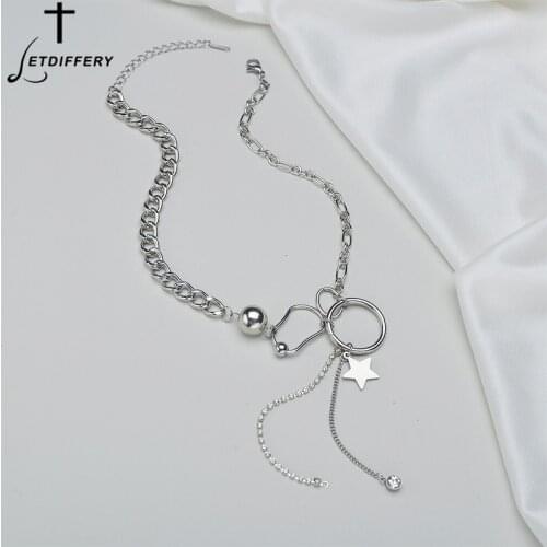 Letdiffery New Fashion Circle Pendant Necklace Romantic Rhinestone Star Chain Necklaces for Women Girls Jewelry Party Birthday