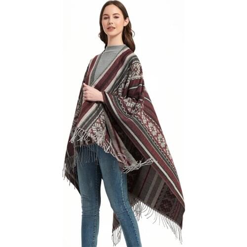 New Fashion Cashmere Women Geometric Print Tassel Split Scarf Winter Warm Shawl Long Wrap Female Comfortable Boho Thick Blanket