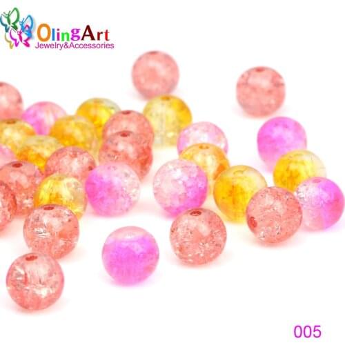 OlingArt Glass Round Bead 6MM/8MM Pink color gradients mixed Crack Crystal spacers DIY Bracelet necklace jewelry making 2019