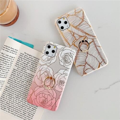 Luxury Flower Case for IPhone 11 Pro Max Phone Case Silicon Soft Ring Holder Cover for IPhone XR XS Max 6 6S 7 8 Plus Case Funda