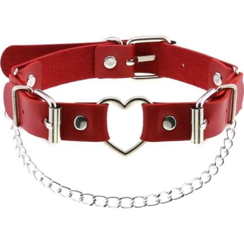 Pink Gothic leather Goth silver Heart Choker Punk Necklace Collar For women Girl metal Chocker Neck Cosplay Jewelry Gothic