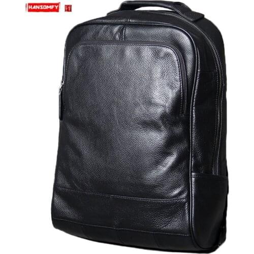 The First Layer of Leather Bag Men Backpack Schoolbag 15.6 Inch Laptop Backpack Computer Bag Classic Business Mens Soft Leather