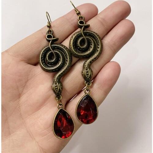 Gothic Witch Serpent Entwined Snake With Red beads Earrings Fashion Ophiology Statement Jewelry Party Gift For Women Girl