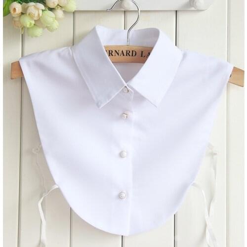 Chiffon Fake Collar Women Pearls Buttons White Tank Removable Tops Crop Tops Spring Retro Kraagje Nep Dames Shirt Vest Tie
