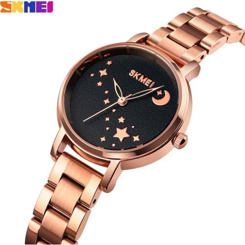 SKMEI Brand Luxury Quartz Womens Watches Stainless Steel Strap Waterproof Ladies Wristwatch Business Female Clock Reloj Montre