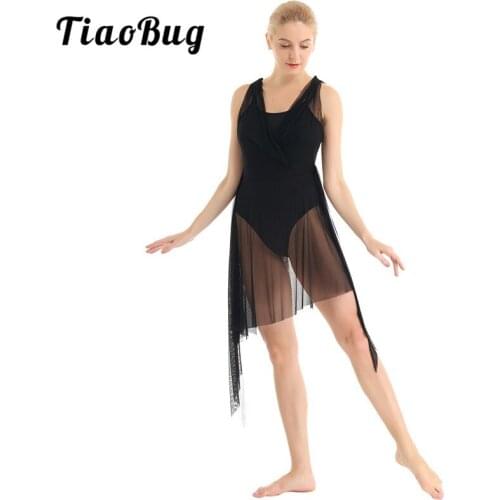TiaoBug Sleeveless Wrapped Asymmetrical Gymnastics Leotard Women Ballet Figure Skating Dress Performance Lyrical Dance Costumes