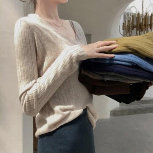 Slim Pullover Womens New Versatile Slim V-neck Long Sleeve Knitted Top In Spring 2021