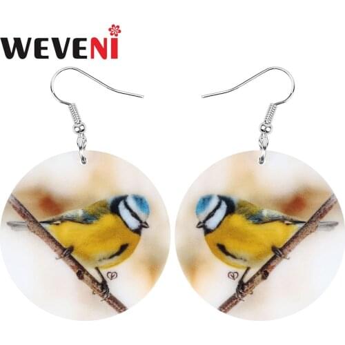 WEVENI Acrylic Yellow Round Parus Tit Earrings Big Cute Bird Animal Dangle Drop Jewelry For Women Girls Funny Gift Accessories