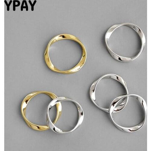 YPAY 100% Genuine 925 Sterling Silver Rings for Women Girls Korean INS Minimalist Mobius Twist Adjustable Ring Jewelry YMR1036