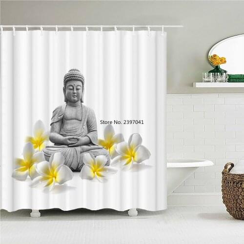 Bathroom Shower Curtains Buddha Statue Bamboo Bath Screens Home Decor Waterproof Polyester Fabric With Hooks 240x180xm