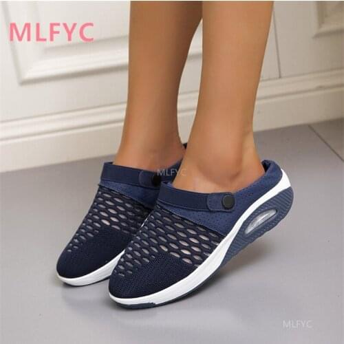 Beach shoes womens slippers net celebrity slippers womens outer wear fashion air cushion slope heel thickness hole shoes women