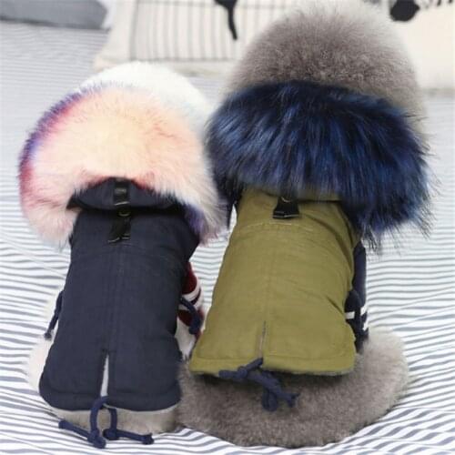 Winter Dog Clothes Luxury Faux Fur Collar Dog Coat for Small Dog Warm Windproof Pet Parka Fleece Lined Puppy Jacket Dog Clothing