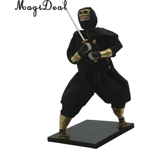 12inch Vintage Japanese Ninja Samurai Doll Figure in Black Clothes Home Decoration
