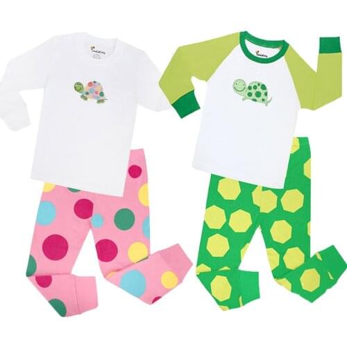 Lovely Cartoon Turtle Pajama for Kids Baby Girls Long Sleeve Tops+pants 2pcs Toddler Boys Casual Sleepwear Pyjama for Chidren