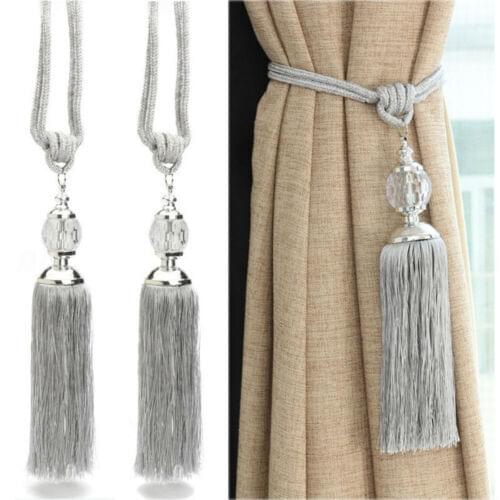2Pcs Curtain Holdbacks Rope Tie Backs Tassel Beaded Tiebacks Crystal Ball Decor