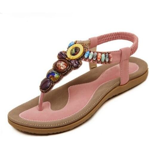 2021 Bohemian Women Sandals Gemstone Beaded Slippers Summer Beach Sandals Women Flip Flops Ladies Flat Sandals Shoes