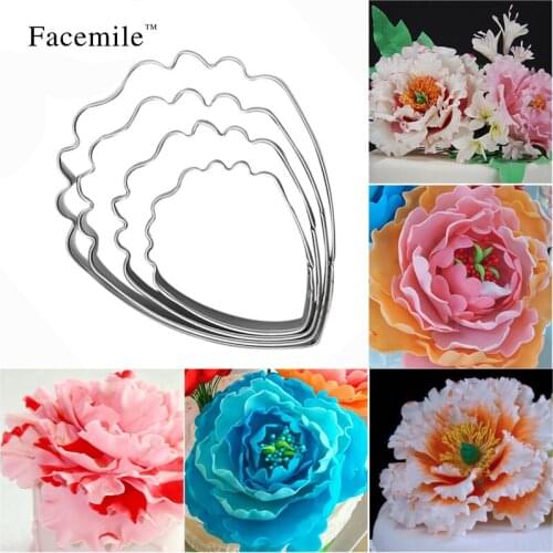 4pcs/set Herbaceous Peony Flower Stainless Steel Cookie Cutters Fondant Gift Decoration Baking Tools 51050