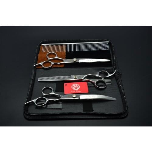 4Pcs Set 3001# 6'' 17.5cm Hairdressing Scissors Bent Down Dog Cat Pets Comb +Cutting +Thinning + Curve Shears Hair Scissors Suit