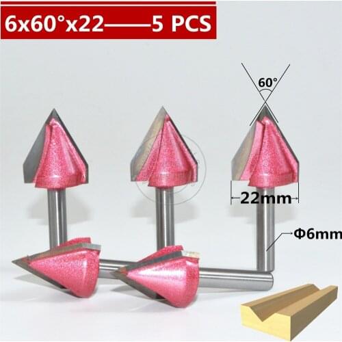 5 PCS-6mm*60°*22mm,CNC Tungsten steel 3D V bit,CNC machine tool,PVC,MDF,Acrylic,Carbide end mill,woodworking insert router bit