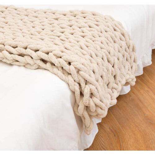 Large Soft Hand Chenille Knitted Blanket Thick Yarn Knitting Sofa Throw Blanket Winter Blankets Drop Shipping