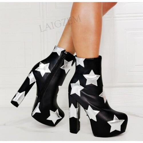 DOBANER Women Ankle Platform Boots Patchwork Chunky Heels Booties Side Zip Femmes Bottes Shoes Woman Plus Size 43 44 46 47 50 52