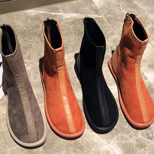 2021 Autumn Winter Women Boots Flat Heel Round Toe Slip On Comfy Cotton Boot Back Zip Closure Fashion Flat Booties