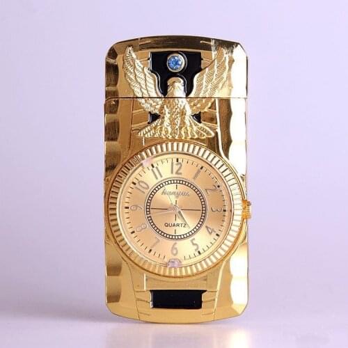 Butane Jet Lighter Clock Torch Lighter Men Gold Watch Quartz Compact Cigarette Cigar Straight Fire Lighter NO GAS