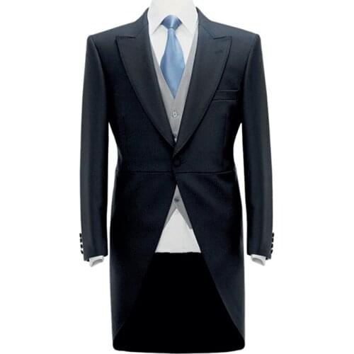 Custom Made To Measure Peak Lapel Navy Blue Evening Tailcoat With White Vest,Bespoke Wedding Tailcoat Suit,Tailored Groom Tuxedo