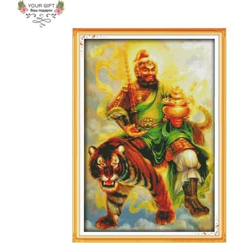 Joy Sunday Free Shipping Counted and Stamped Martial God Of Wealth Embroidery Cross Stitch kits for Home Decoration R670(2)