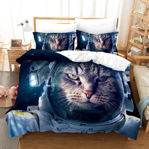 Dropshipping SINGLE only 1 Pillowcase Bedding For Boys Duvet Cover Set Bedding Cat Christmas Animal Cartoon Astronaut