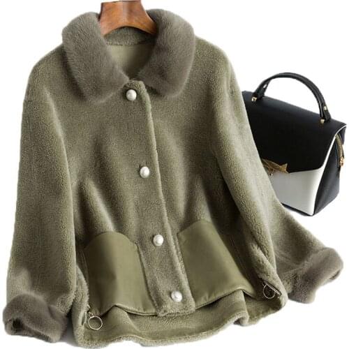 Korean Fur Mink Collar 100% Wool Coat Female Jacket Autumn Winter Jacket Wome Sheepskin Womens Fur Coat Suede Lining ZT1647