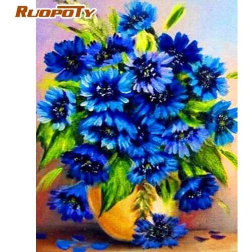RUOPOTY Deep Blue Purple Flower Painting By Numbers For Adults Diy Oil Paints Kits Framed 40x50cm Canvas Living Room Wall Decor