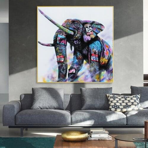 Colorful Elephant Graffiti Art Canvas Posters And Prints Street Art Animals Wall Paintings Canvas Art Pictures For Kids Room