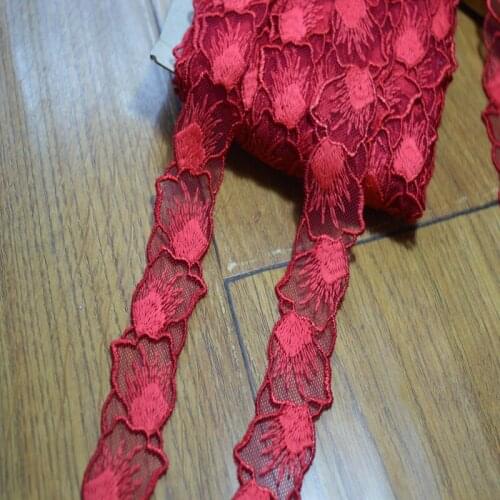 Somelace 3cm width(15yds/lot)red gauze leaves-shape embroidery Hight quality lace fabrics embroidered lace trim-17052029