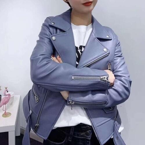 Genuine Jacket Leather Slim Women Spring Coat Autumn New Fashion Short Locomotive Design Style Solid Color