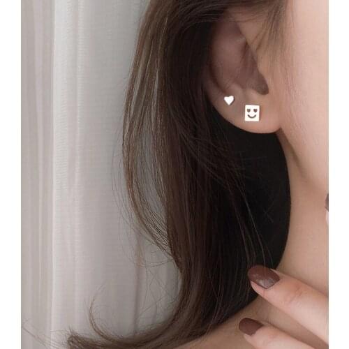 Square Smiley Stud Earrings For Women New Trendy Korean Fashion Vintage Design Hip Hop Hot Sale Friendship Gift Jewelry BOYULIGE