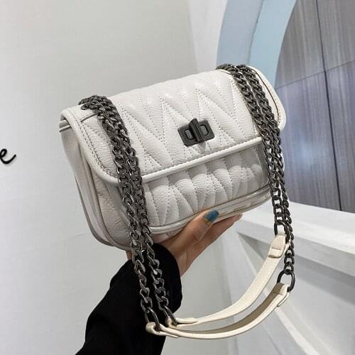 2021 Fashion Lingge Chain Shoulder Bag High-Quality Leather Handbag Design Messenger Pack Solid Color Tote Bag Sac De Luxe Femme