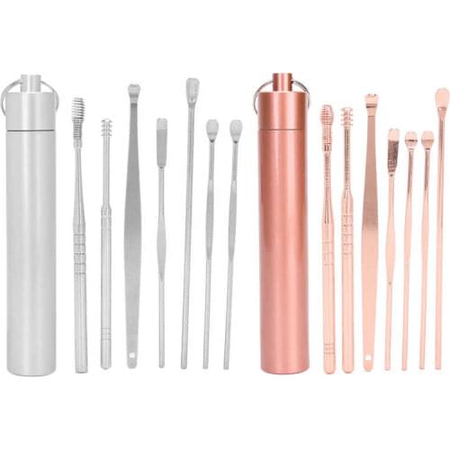 Stainless Steel Spiral Ear Wax Cleaner Set Portable Ear Pick Spoon Earwax Removal Tool Kits 6/7pcs Ear Cleaning Tools Set