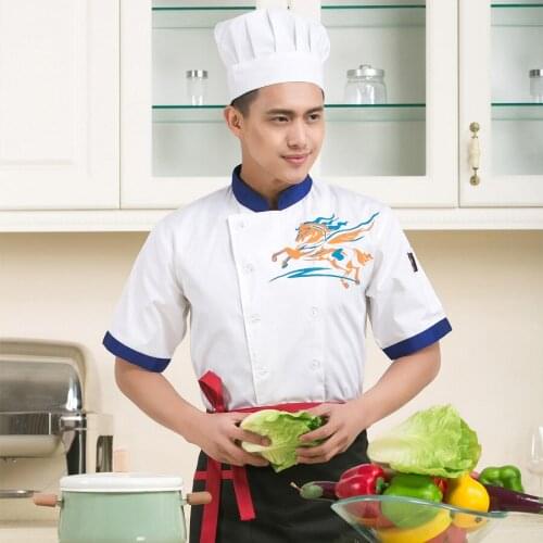 New Summer Short Sleeve Chef Uniform Adult Hotel Chef Overalls Chef Clothing Short Sleeve Bakers Kitchen Clothes B-6241