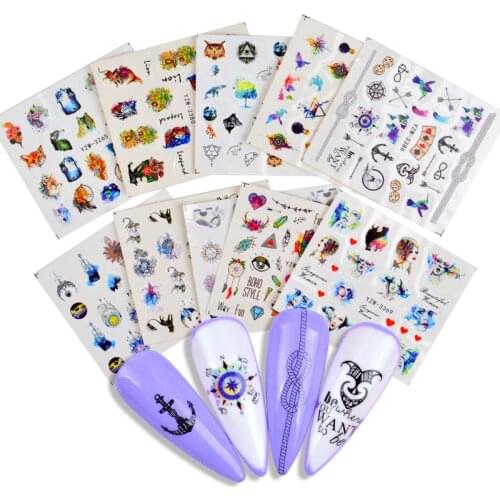 New Designs Nail Water Decal Stickers Flower Leaf Tree Butterfly Wolf DIY Slider For Manicuring Nail Art Watermark