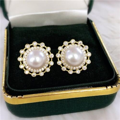 Wholesale Gold Plated Flower Shape Stud Earrings Mountings Findings Jewelry Settings Parts for Pearls Beads Stones, 10pairs/lot