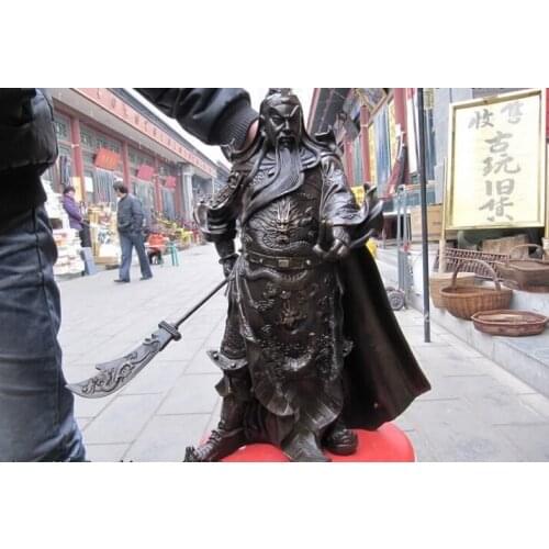 Song voge gem S0627 China Bronze Two finger dress smock Guan Gong warrior Hold Dragon Sword statuary