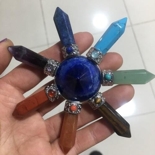 Reiki 7 Chakra Pyramid for Meditation Natural Stone Energy Generator Crystal Gemstone Hexagonal Point Healing Spiritual Pendulum