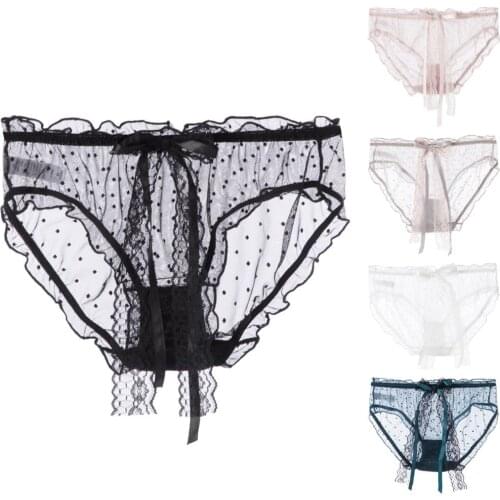 Porn Sexy Underwear Women Panties Lingerie Lace New Sexy Dot Mesh Lingerie Underwear Sweet Girl Ladies erotic Big Bow Brief секс