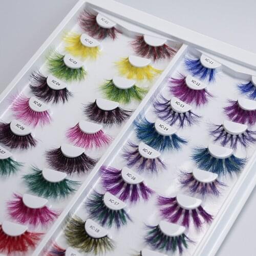 1 pairs 25mm 3D Eyelashes Thick Colored Real Mink Dramatic Super Long Fluffy Color False Eye Lashes Extension Silk for Halloween