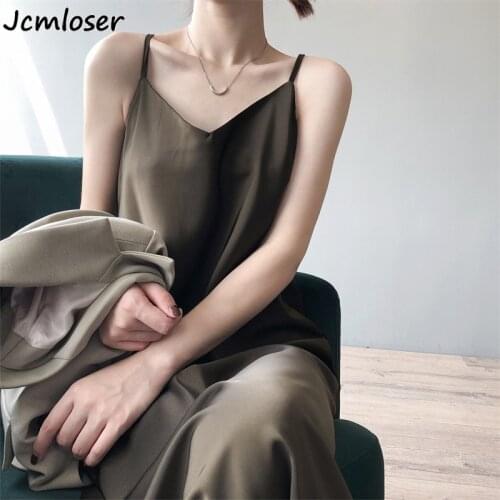Fashion High Quality Silk Womens Dress Summer Spaghetti Satin Long Woman Dress Very Soft Smooth Straight Pajamas Party Dress