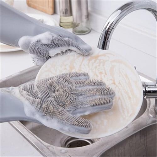 Gloves Silicone Dishwashing Gloves Washing Sponge Scrub Rubber Gloves for Kitchen Garden Cleaning Tools