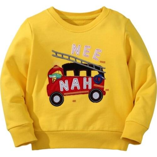 Jumping Meters Boys Long Sleeves Fire Truck Embroidery Pattern Sweatshirts Clothes Autumn Outerwear Yellow Clothing 2-7Years