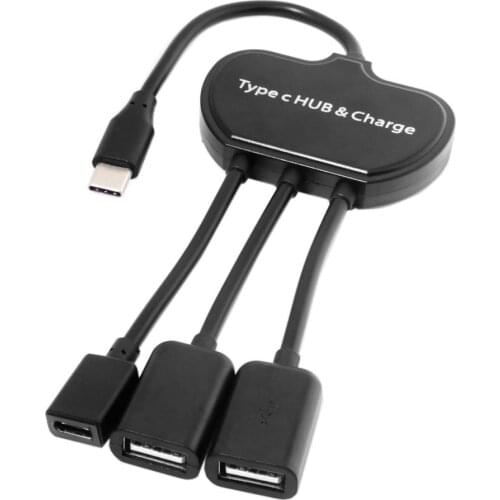 Type-C USB-C Multiple Cable Dual Ports USB 2.0 Hub With PD Power Charge For Laptop & Cell Phone